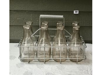 Vintage Milk Bottle Carrier & 8 Quart Milk Bottles