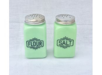Large Vintage McKee Jadeite Salt & Flour Shakers