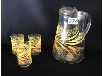 Vintage Glass Pitcher & Juice Glasses