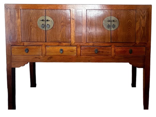 Chinese Wood And Brass Credenza Or Sideboard, Mid 20th Century