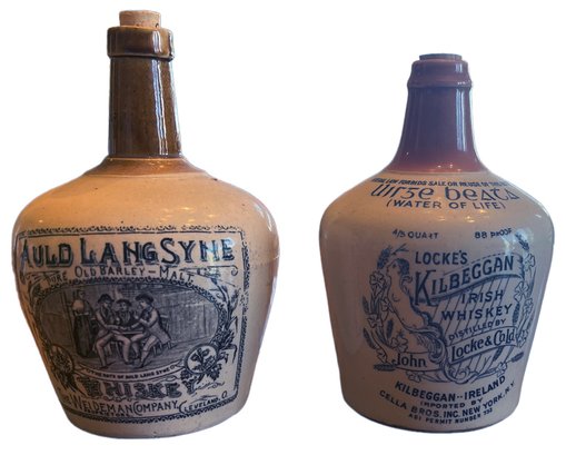 Locks Irish Whiskey, The Weideman Company Whiskey- Ceramic Whiskey Bottles- Vintage