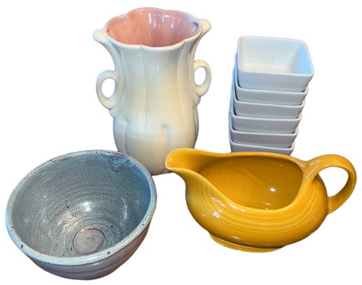 Lot Of Kitchen Items- Bowl, Gravy Pot, Vase & Ramekins