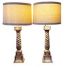 PAIR OF LAMPS- Painted Wood Carved Base