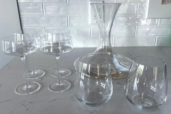 Decanter, 2 Steam-less Wine Glasses & 4 Champagne Glasses