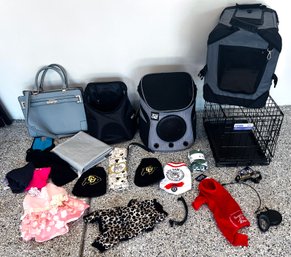 Lot Of Small Dog Items- Carriers, Clothing, Leash & More