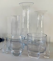 GLASS VASES, HURRICANES & BOWLS- Lot Of 9