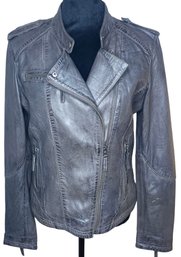 GHARANI STROK LONDON- Genuine Leather Jacket, Gray Leather, Size- 10