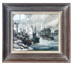 Watercolor Boats In A Harbor