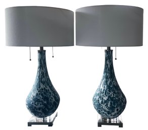 Pair Of Lamps- In A  Cool Composite Material With A Aqua Blue And Black Finish