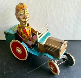 1939 LOUIS MARX MORTIMER SNERD EDGAR BERGEN CRAZY CAR, TIN LITHO WIND-UP WORKS-WE CAN SHIP!