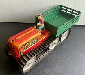 MARX TIN LITHO WINDUP SIX WHEEL REVERSING TRACTOR TRUCK 1950S FARM TOY- WE CAN SHIP!