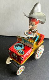 1950S UNIQUE ART RODEO JOE TIN WIND UP TRACTOR TOY -WORKS!- WE CAN SHIP