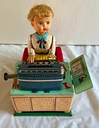 BATTERY OPERATED BUSY SECRETARY, 1950'S JAPAN , LINEMAR TOYS, WORKING 7 1/2' H-WE CAN SHIP!