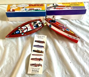 POPEYE & FELIX THE CAT 6 3/4' WIND UP TIN LITHO SPEED BOAT W/ BOX SCHYLLING- WE CAN SHIP!