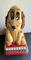 1960'S BUTTONS THE PUPPY WITH A BRAIN MARX TIN PLUSH TOY DOG BATTERY-WE CAN SHIP!