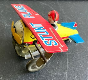 STUNT PLANE WIND-UP 3' TIN TOY LINEMAR JAPAN WORKS- WE CAN SHIP!