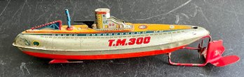 TIN LITHO WINDUP SUBMARINE T.M. MODERN TOYS 300 JAPAN WORKS-WE CAN SHIP!