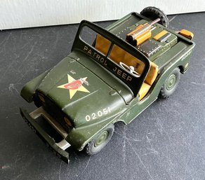 VINTAGE NOMURA ARMY PATROL JEEP FRICTION TIN LITHO U.S. J-A NO. 7- WE CAN SHIP!