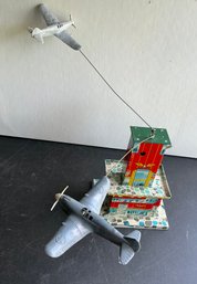 AUTOMATIC TOY CO. WORKING WINDUP TOY AIRPORT WITH AIRPLANES- WE CAN SHIP