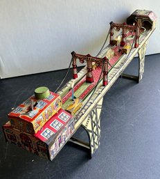 TIN LITHOGRAPH BUSY BRIDGE TOY 1930s- WE CAN SHIP!