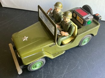 Vintage Tin US Military Jeep Battery Operated T.N Nomura Toys Japan '60s