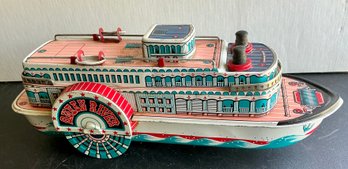 JAPAN MODERN TOYS QUEEN RIVER TIN PADDLE BOAT STEAMBOAT BATTERY OPERATED-WE CAN SHIP!