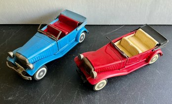 2 CRAGSTAN CONVERTIBLES OLD TIMERS TIN FRICTION RED & BLUE -WE CAN SHIP!