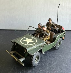 TIN WIND UP MILITARY POLICE JEEP W/ DRIVER ARNOLD TOYS, GERMANY- WE CAN SHIP!