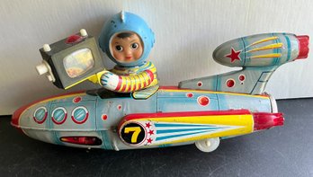 ROCKET SHIP UNIVERSE TELEVIBOAT BATTERY OPERATED TIN TOY -WORKING- WE CAN SHIP!