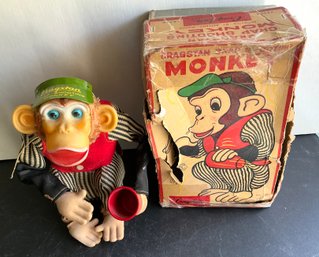 CRAGSTON CRAP SHOOTING MONKEY 1950S BATTERY OPERATED WORKS BOX-MADE IN JAPAN -WE CAN SHIP!