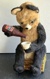 ALPS CO MOHAIR BEAR DRINKING BATTERY OP. TIN LITHOGRAPHS TOY WORKS-WE CAN SHIP!