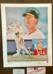 MARK MCGWIRE A'S TEAM USA AUTOGRAPHED SIGNED NUMBERED LITHOGRAPH BY PHIL HANKS- COA- WE CAN SHIP!