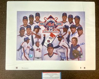 NY METS 25TH ANNIVERSARY 1962-86 LITHO 295/186 SIGNED GARY CARTER, JOHNSON, Ojeda & DOO OH- WE CAN SHIP,