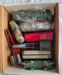 BOX OF VINTAGE TRAINS, 9 PIECES AS SHOWN - WE CAN SHIP!