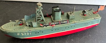 WIND UP TIN TOY TORPEDO BOAT SHIP MARUSAN JAPAN 1950'S WORKS - WE CAN SHIP!