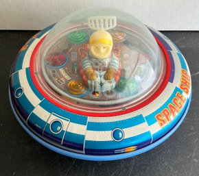 SPACE SHIP X-5 BATTERY OPERATED GYRO ACTION TIN TOY Japan WORKS-WE CAN SHIP!