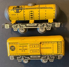 MARX SANTA FE #553 MIDDLE STATES YELLOW TANKER & COLORADO SOUTHERN REFRIGERATOR CAR - WE CAN SHIP!