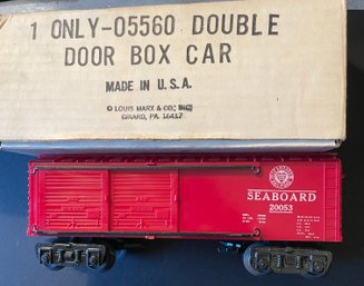 MARX SEABOARD DOUBLE DOOR BOX CAR #20053 ORIGINAL BOX AND PLASTIC CARS AS SHOWN - WE CAN SHIP!