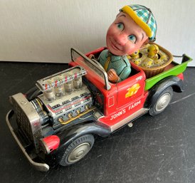 BATTERY POWERED JOHN'S FARM TIN TOY CAR MADE IN JAPAN - WE CAN SHIP!