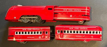 MERCURY BY MARX RED 4 PC SET, LOCO/TENDER/CLEVELAND & DETROIT PASSENGER CARS - WE CAN SHIP!