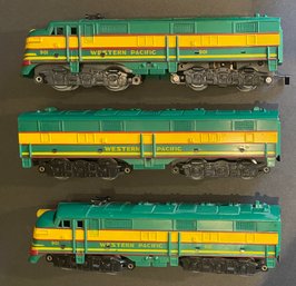 MARX 901 WESTERN PACIFIC E-7 DIESEL GREEN/YELLOW LOCO, B UNIT & DUMMY LOCO 3 PIECE SET - WE CAN SHIP!