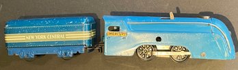 MERCURY BY MARX BLUE WIND-UP ENGINE W/ NEW YORK CENTRAL BLUE COAL TENDER, NO KEY -WE CAN SHIP!