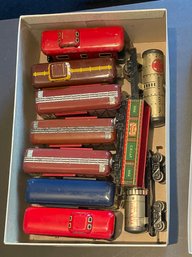 CURATED BOX OF 10 TIN TRAINS, SEE DESCRIPTION ON BOX IN PICTURE - WE CAN SHIP!