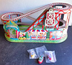 J. CHEIN TIN LITHO MECHANICAL WIND UP PLAYLAND MERRY-GO-ROUND WORKS- WE CAN SHIP!