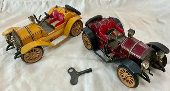 SCHUCO MAROON MERCER 1225 & 1913 YELLOW MERCER 35J WIND UP TOY TIN CAR WORK- WE CAN SHIP!