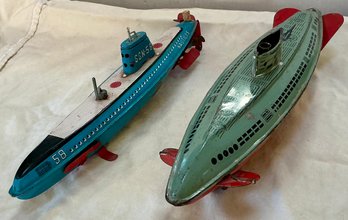 WOVERINE SUBMARINE WIND UP & MARUSAN SAFETY TOY JAPAN TIN WINDUP WORKS SUBMARINE SSN58 NAUTILUS WE CAN SHIP!