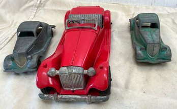 RED 9 Inch HUBLEY KIDDIE TOY #485  & 2 HUBLEY CARS COUPE # 404 - WE CAN SHIP!