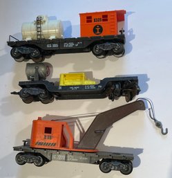 MARX ICG Illinois Central Gulf Work Caboose, #24 Searchlight Car Generator, & IC1020 Orange Car -WE CAN SHIP!