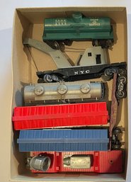 7 Pc. MARX Plastic Train Car Set As Shown Including 54099 Cattle Car With Cow - WE CAN SHIP!