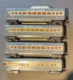 Lot Of 4 MARX NY Central Train Cars: (3) 234) Passenger Cars With NYC Meteor -WE CAN SHIP!